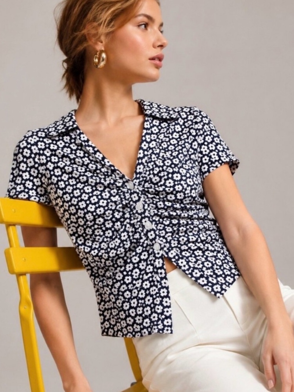 Maeve Market Day ruched button-front shirt